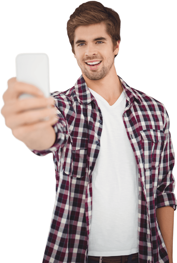 Happy Man Taking Selfie with Transparent Background