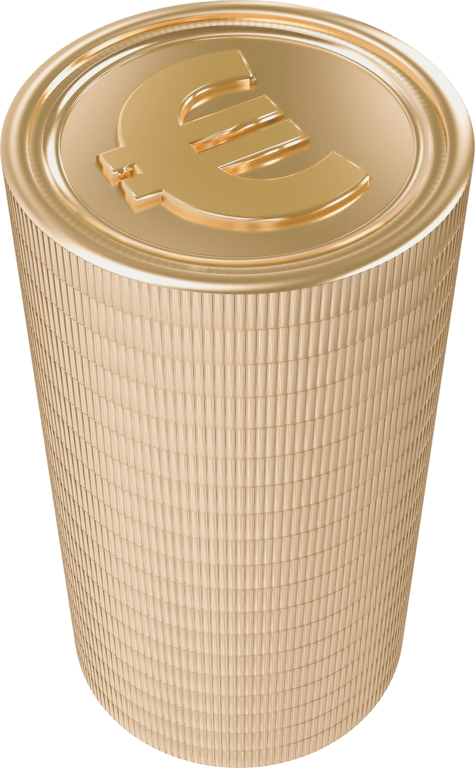 Gold Euro Coin Stack on Transparent Background