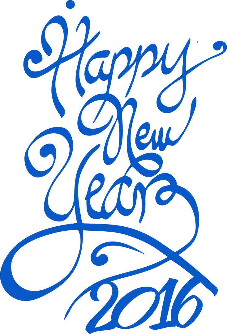 Happy New Year 2016 in Blue Calligraphy on Transparent Background