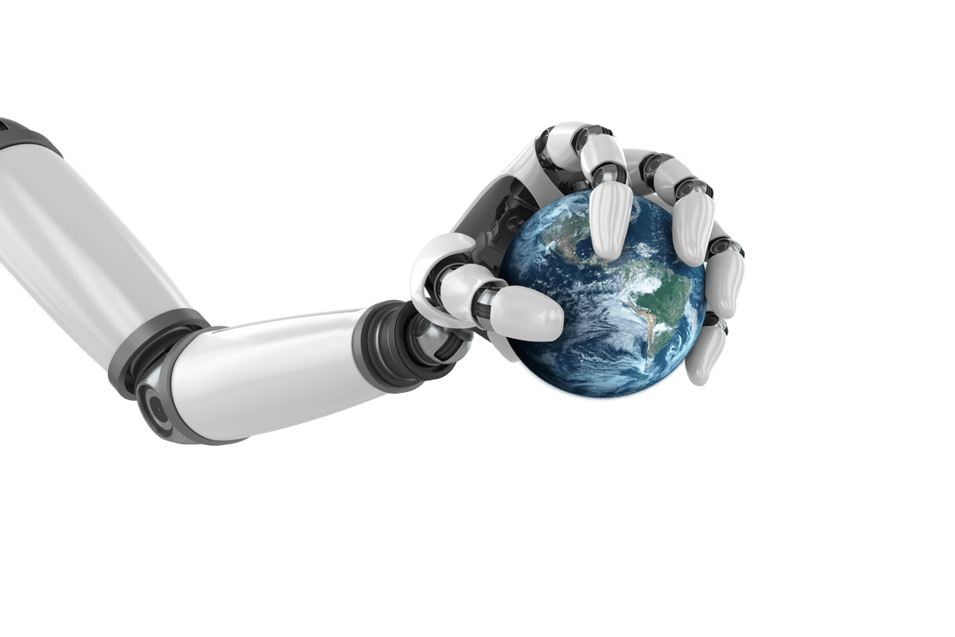 Robot Hand Holding Transparent Earth Global Technology Concept