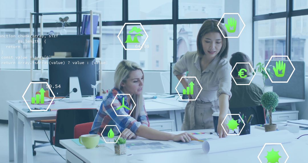 Eco Data Processing with Colleagues Collaborating in Modern Office