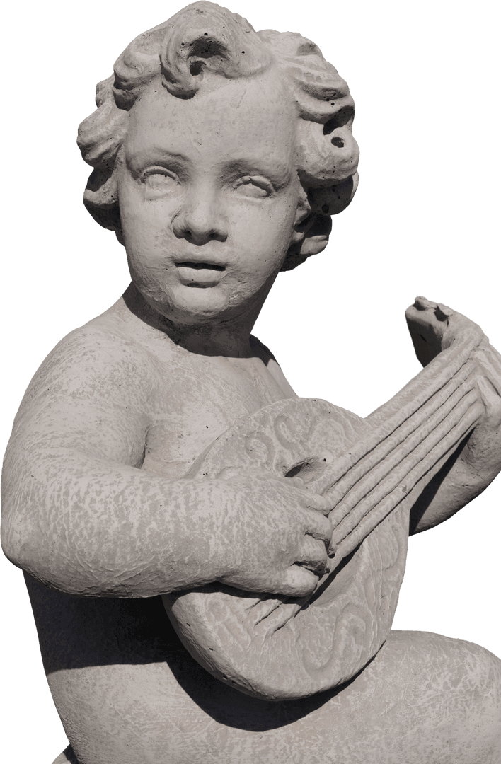 Cherub Sculpture Playing Mandolin Transparent Background