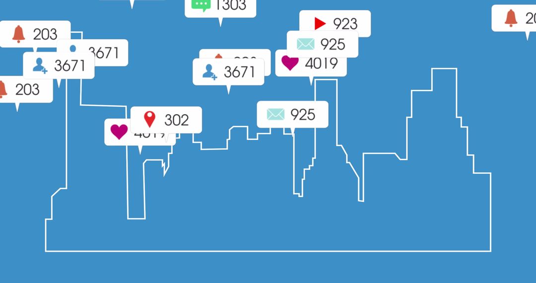 City Skyline with Social Media Notifications Icons