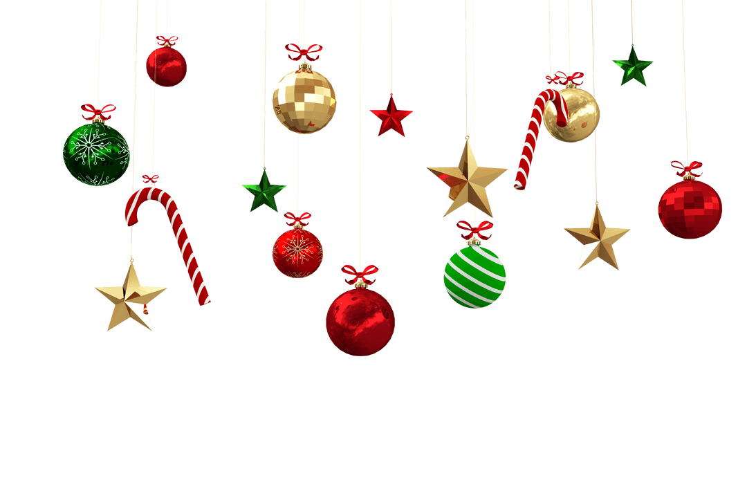 Colorful Christmas Ornaments on Transparent Background for Holiday Design