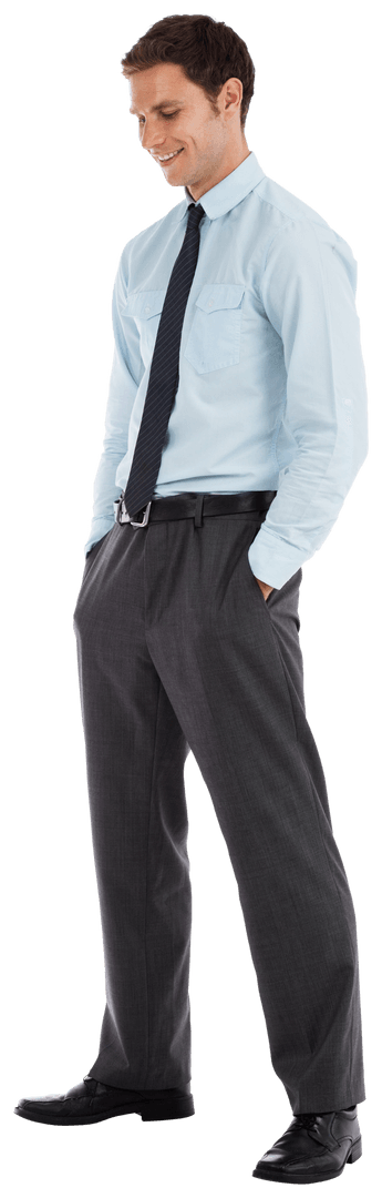 Smiling Businessman in Formal Wear with Hands in Pockets Transparent