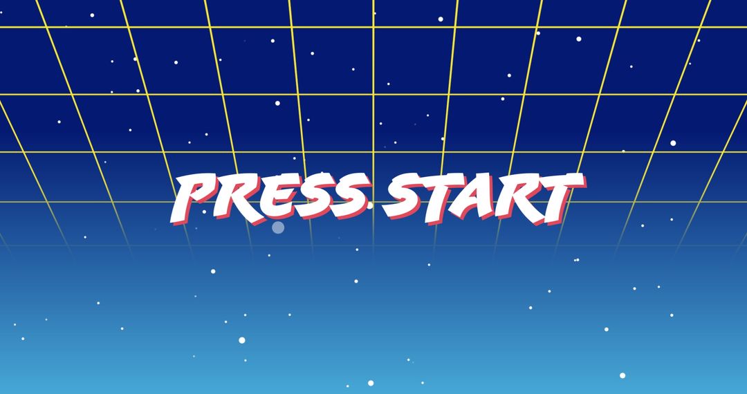 Retro Futuristic Press Start Screen with Starry Grid Background