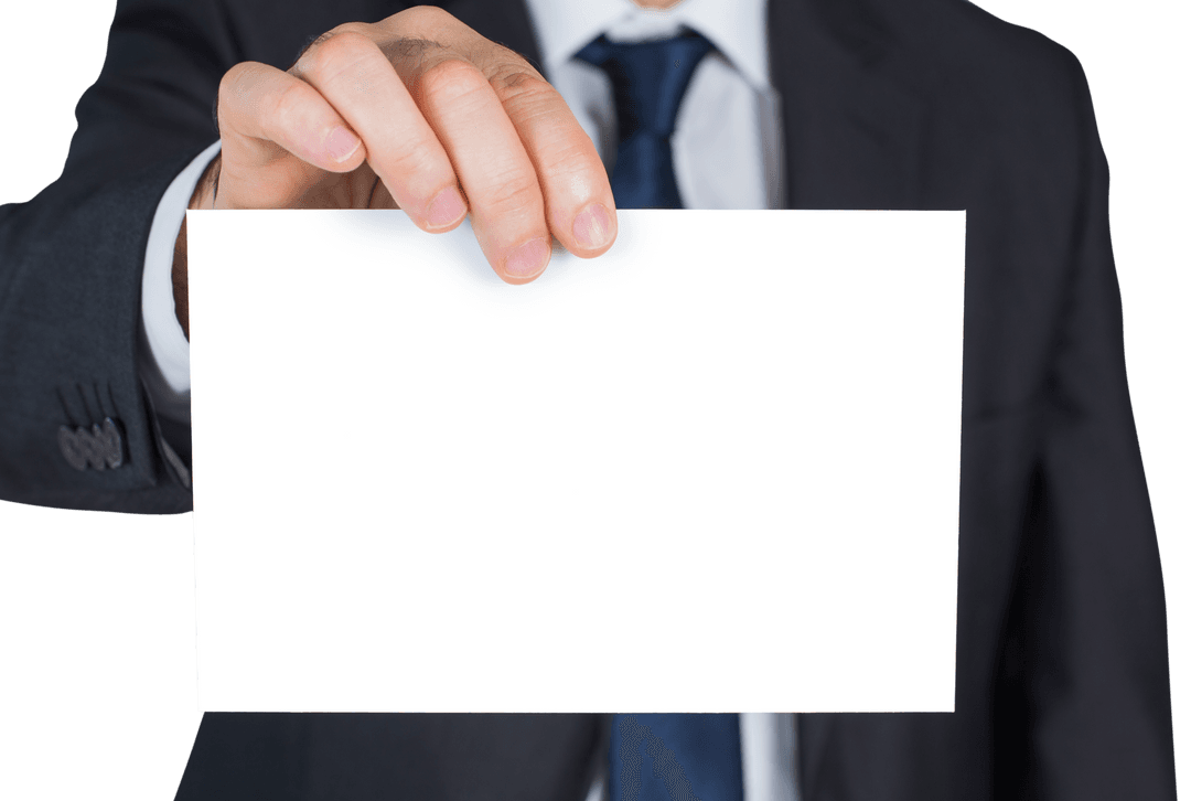 Businessman Holding Blank Card on Transparent Background
