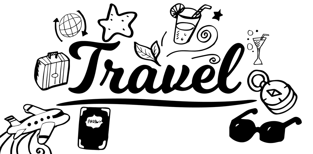 Travel Icons with Text on Transparent Background