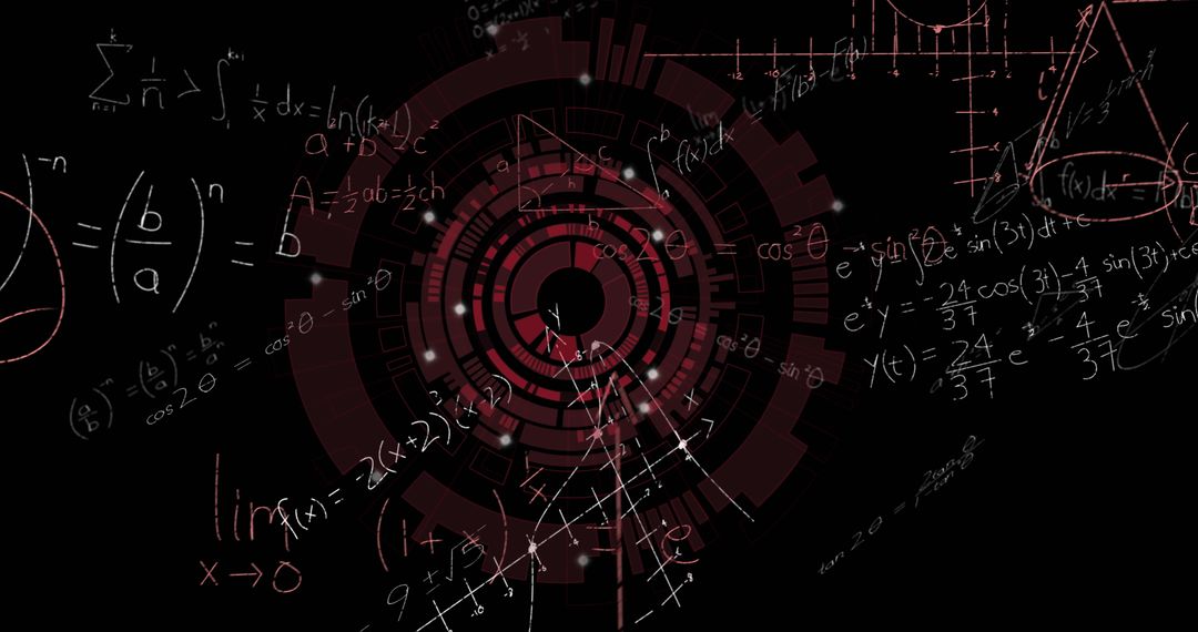 Mathematical Equations Overlay with Digital Futuristic Scope Background