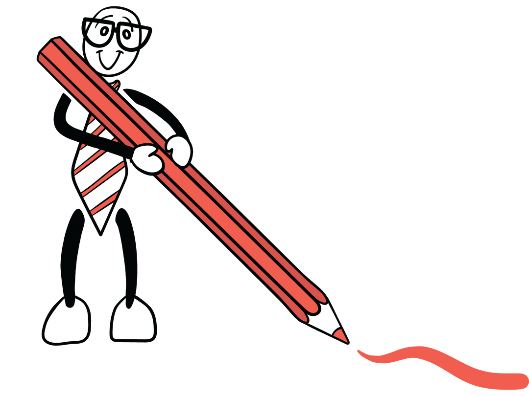 Character Holding Red Pencil on Transparent Background