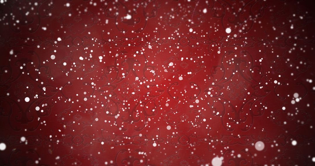 Festive Snowfall on Red Backdrop with Ornate Design