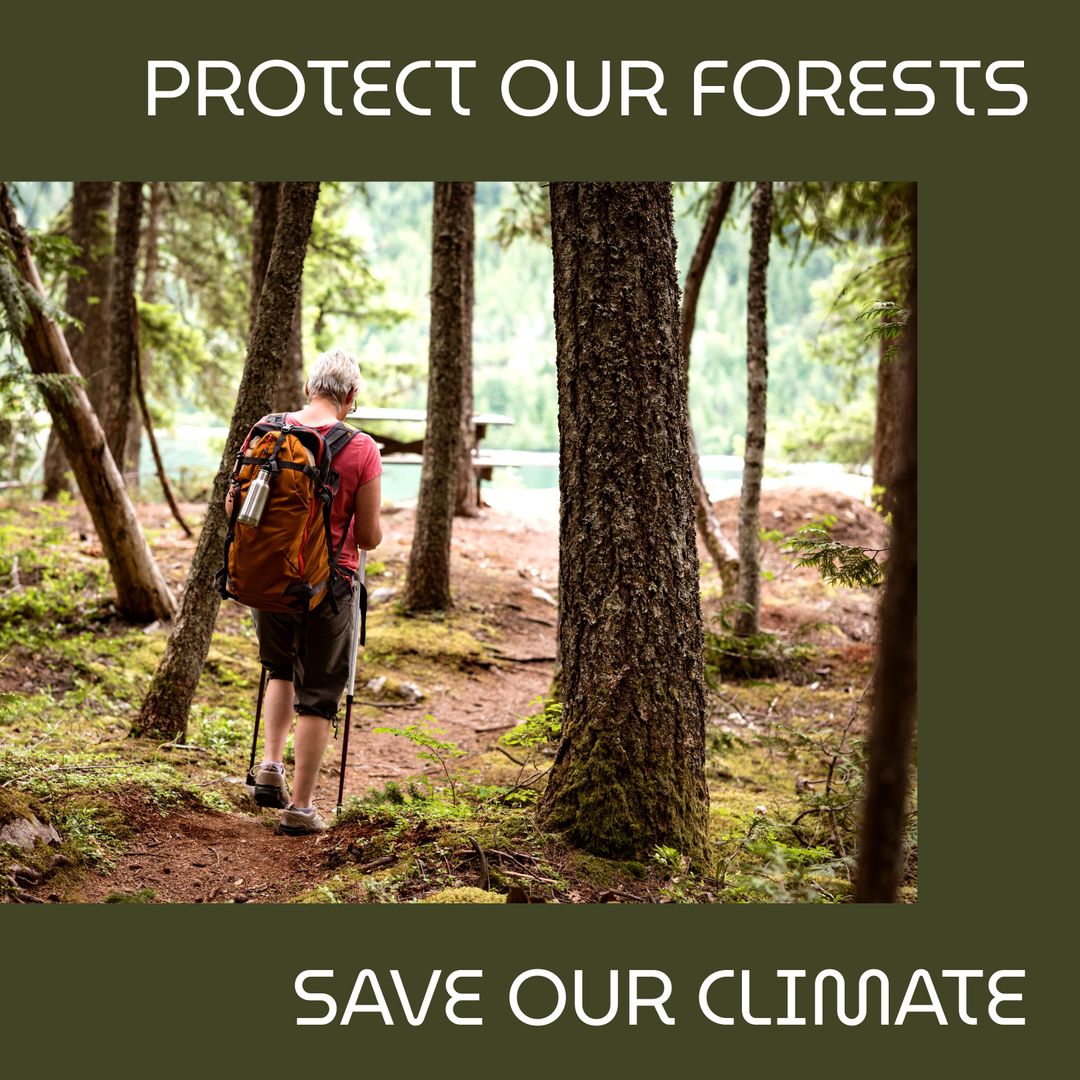 Hiker in Forest Advocating Environmental Protection