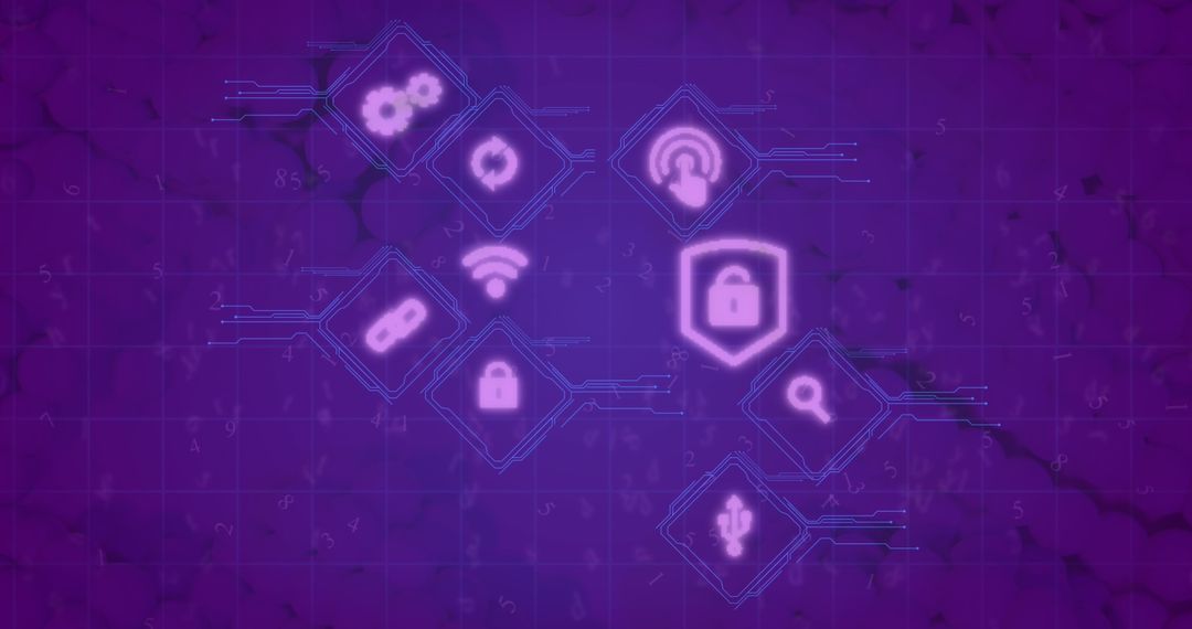 Cybersecurity Icons on Futuristic Digital Grid Background