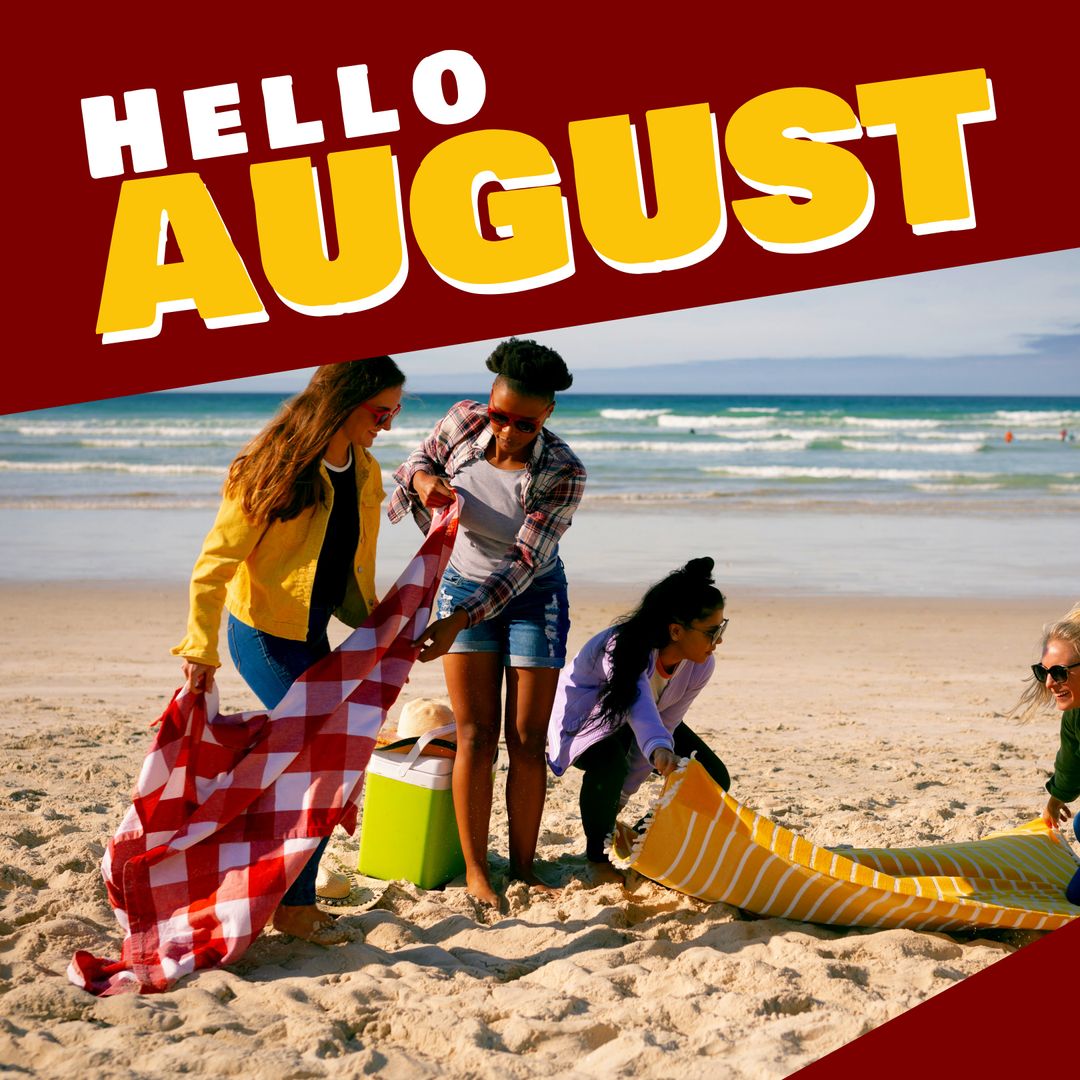 Diverse Group of Friends Enjoying Summer Beach Day in August