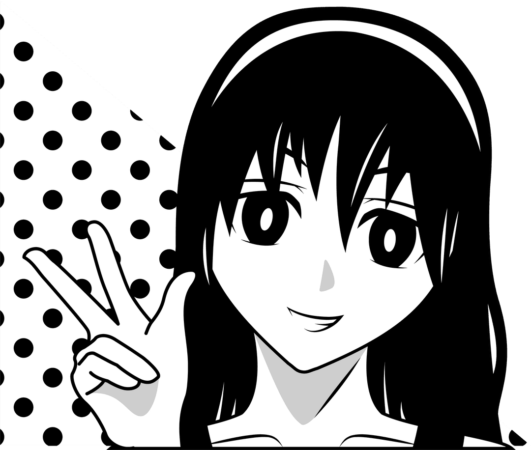 Manga Character Showing Peace Sign on Transparent Background