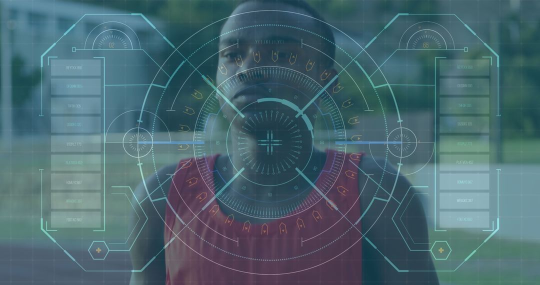 Futuristic Digital Interface Overlay on Athlete at Track