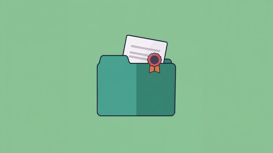 Teal Folder Icon with Document and Red Ribbon on Green Background