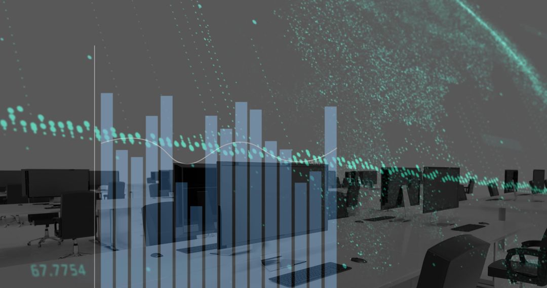 Futuristic Office with Abstract Data Analysis Graphics