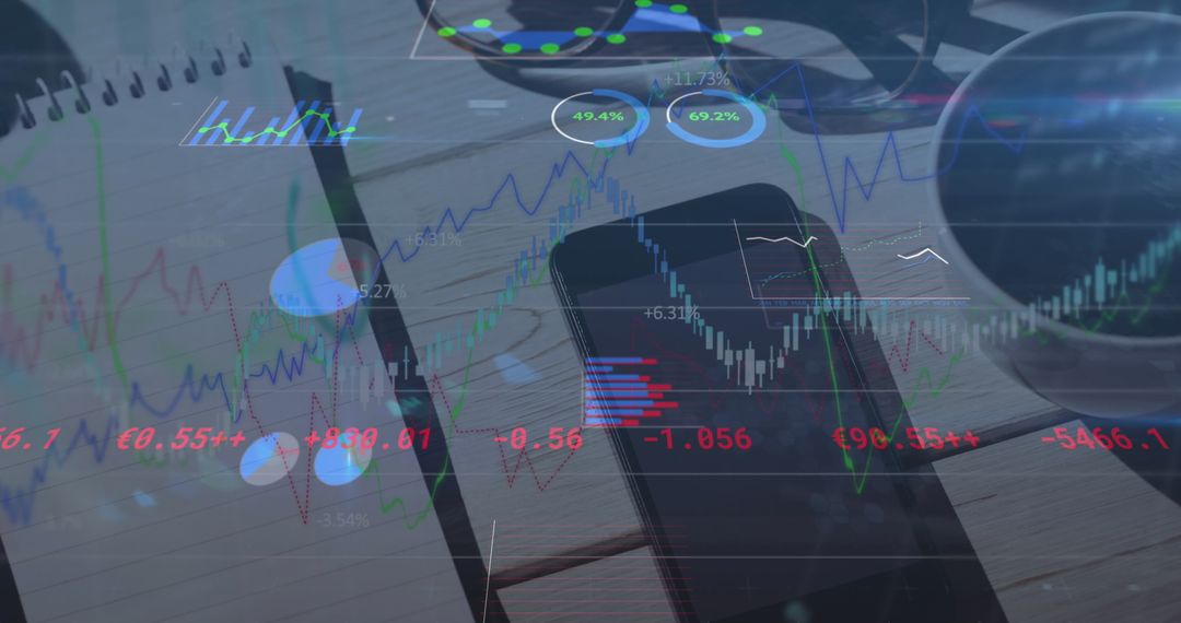 Digital Finance Data Processed on Desk with Gadgets