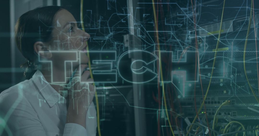 Female Engineer Analyzing Server Room Infrastructure