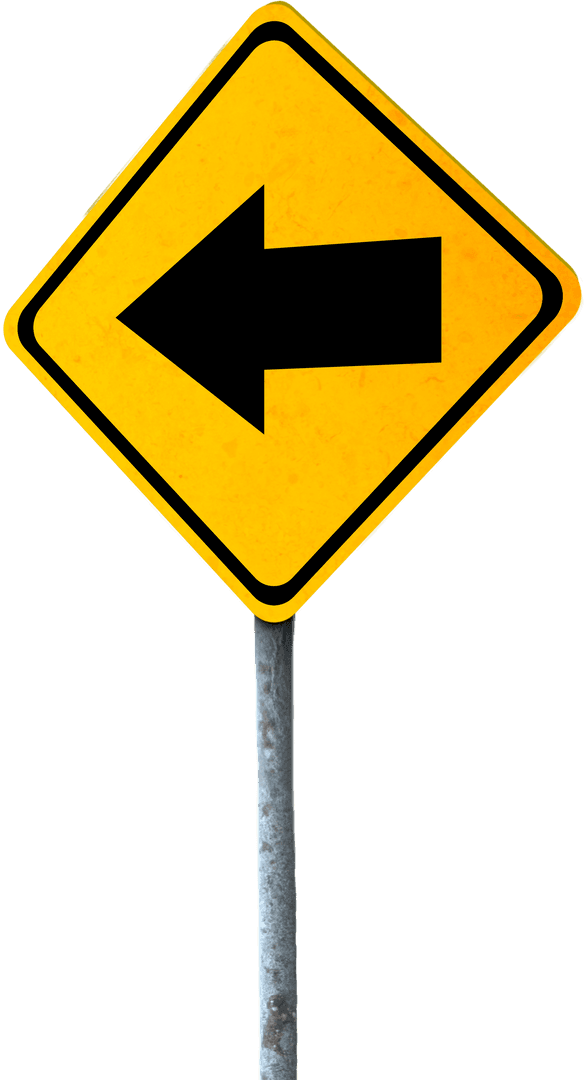 Left Arrow Yellow Road Sign on Transparent Background