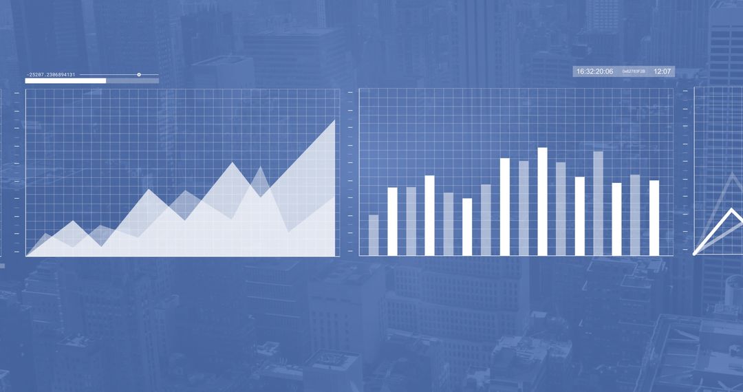 Digital Data Graphs Overlaying Urban Background