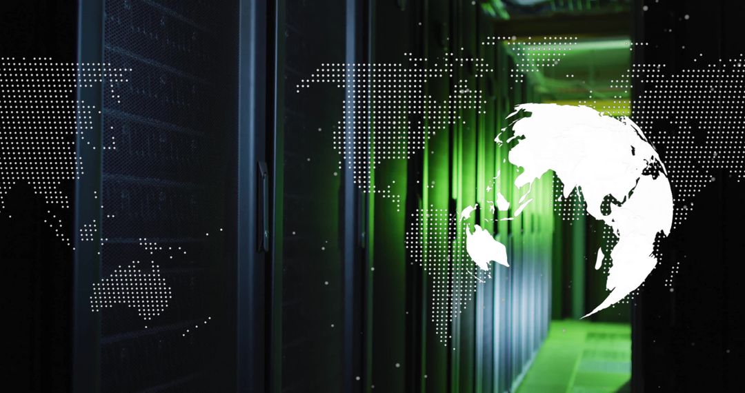 Futuristic Global Data Network with Server Room Overlay