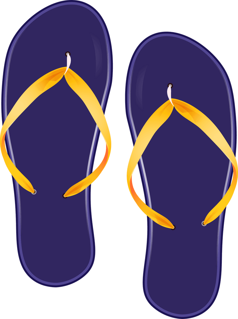 Minimalistic Navy Blue Flip-Flops with Yellow Straps on Transparent Background