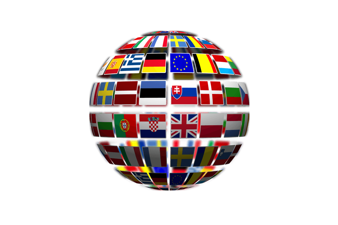 European Flags 3D Globe on Transparent Background Illustration