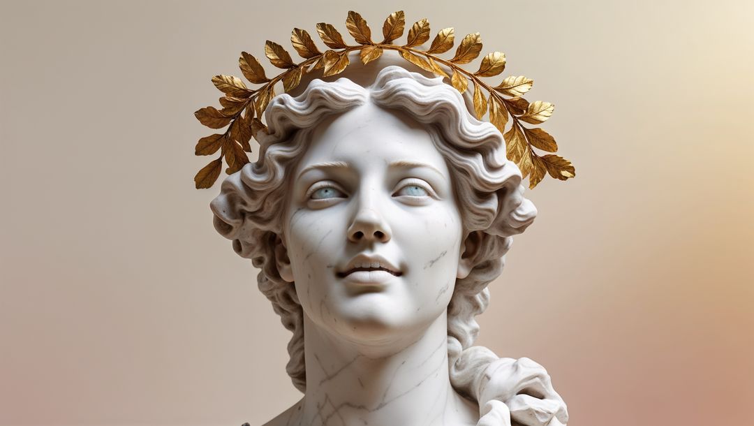 Classical Marble Bust with Golden Laurel Wreath on Gradient Backdrop