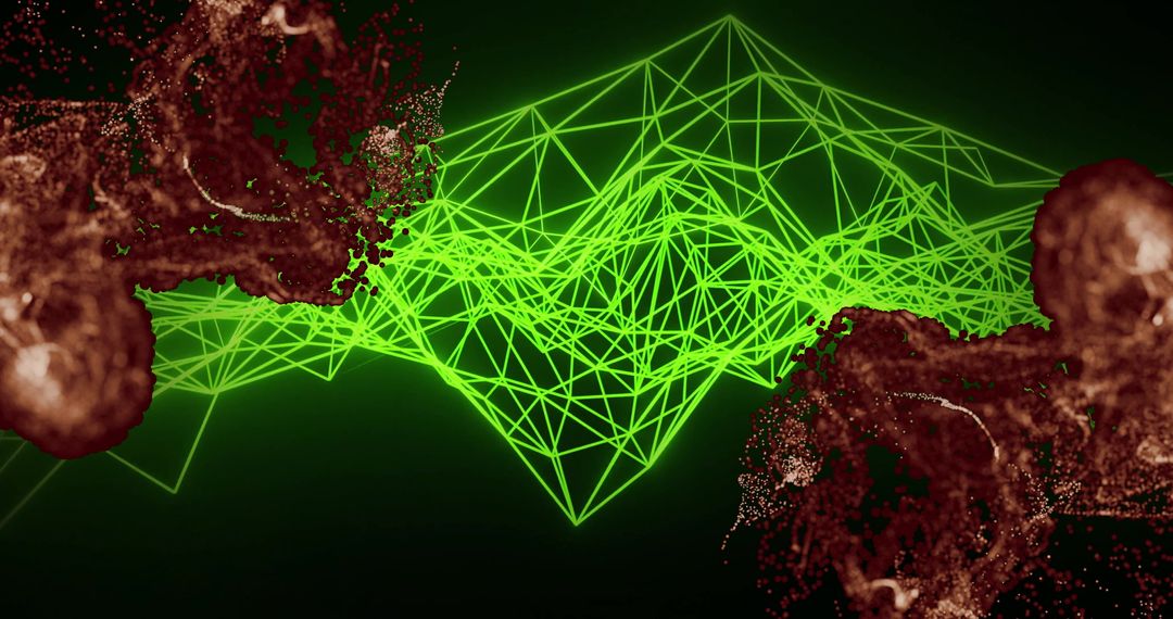 Digital Green Networks over Dynamic Red Particles - Free Images, Stock Photos and Pictures on Pikwizard.com