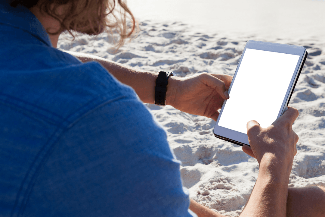 Transparent Screen Man Using Digital Tablet Outdoors