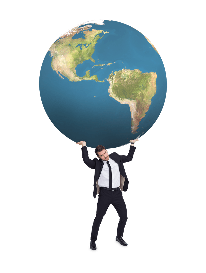 Transparent Concept: Businessman Carrying Globe Representation