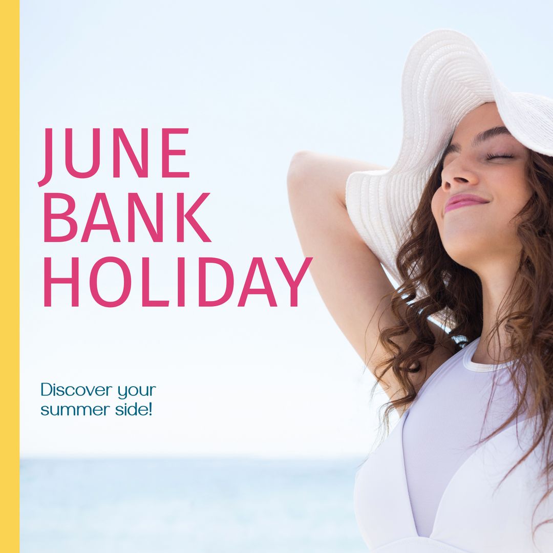 Joyful Woman in Sun Hat Relaxing by the Sea