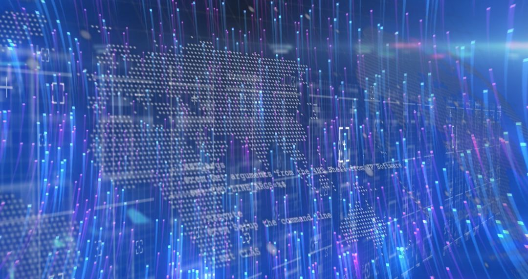 Digital Light Trails with World Map and Data Overlay