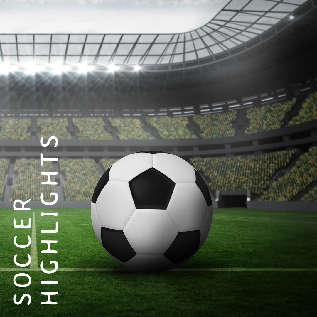 Soccer Ball on Field in Stadium with Highlights Text - Download Free Stock Templates Pikwizard.com