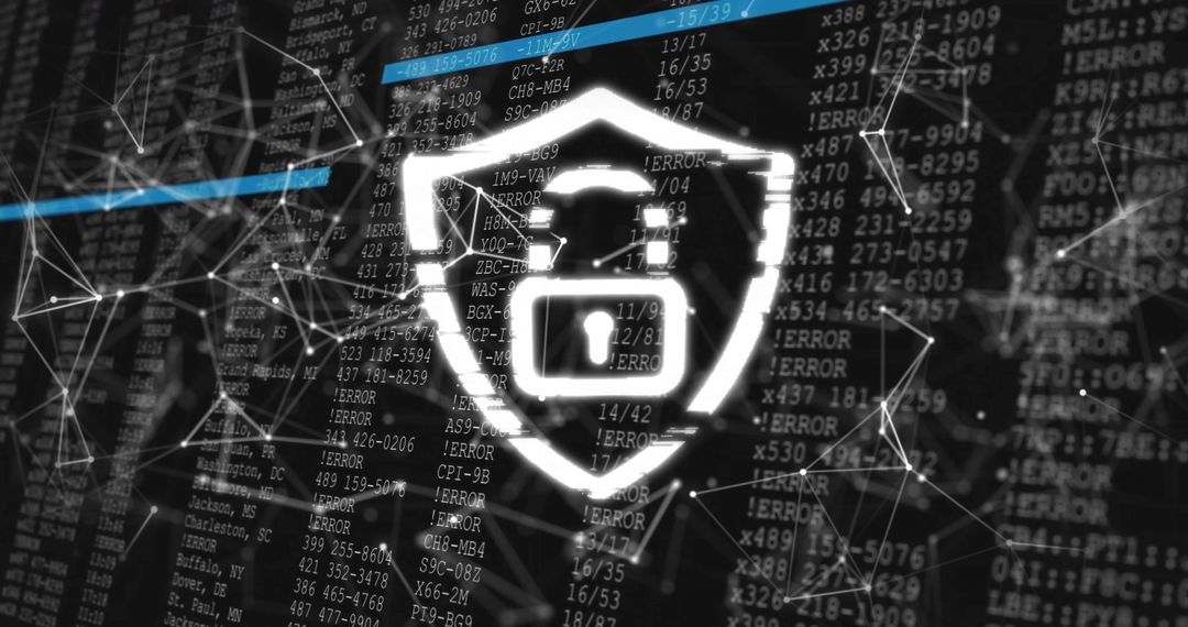 Digital Shield Icon with Padlock on Code Background Highlighting Network Security
