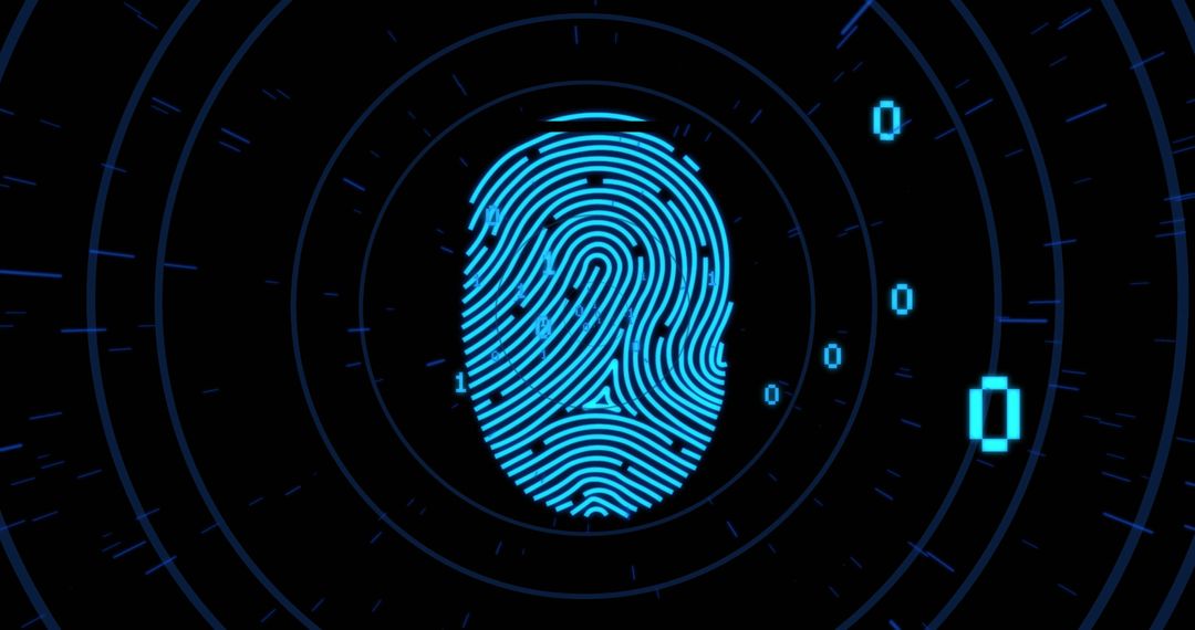 Digital Fingerprint with Binary Code on Dark Background
