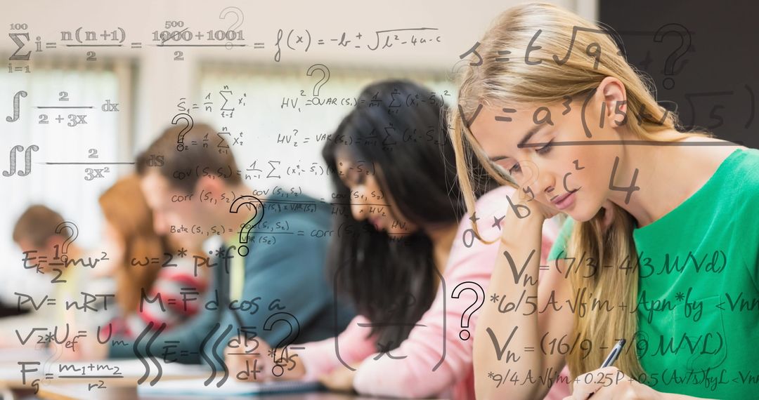 Focused Students Solving Math Equations in Classroom