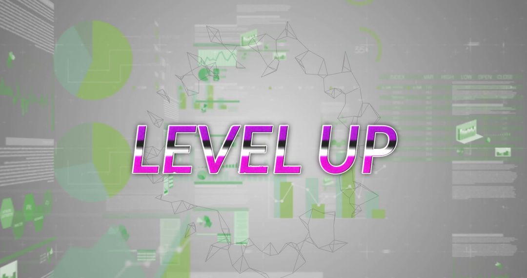 Level Up Text Overlaying Data Processing Visualization