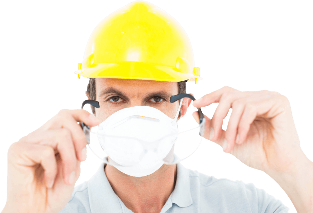 Transparent Close-Up of Worker Wearing Protective Gear and Safety Glasses