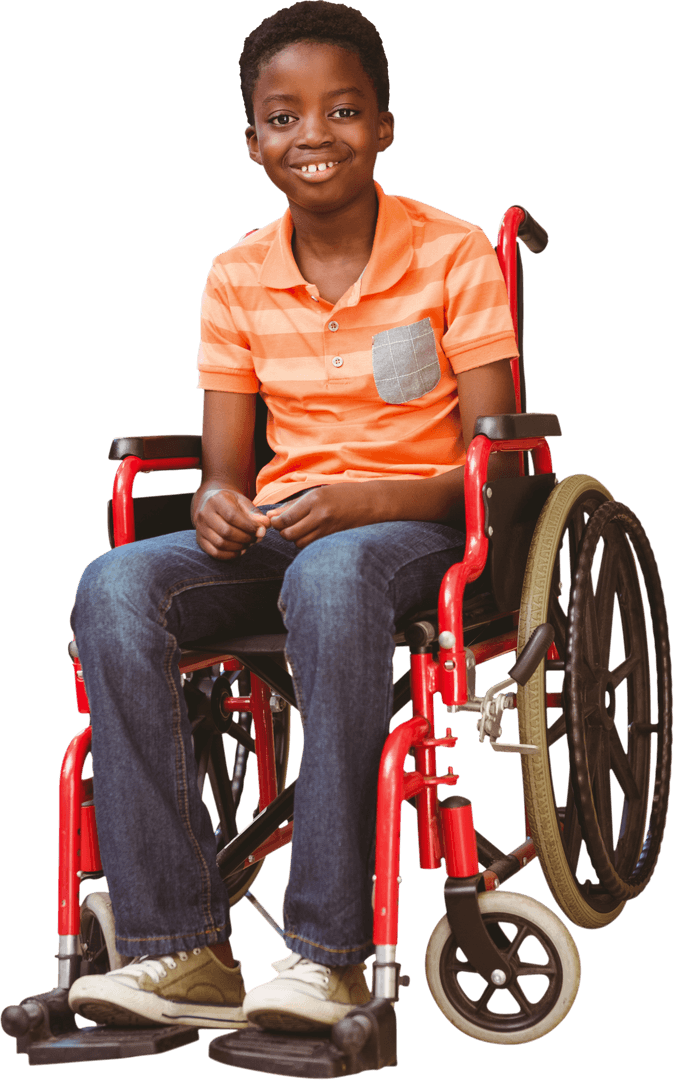 Smiling Boy Sitting in Wheelchair Transparent Background