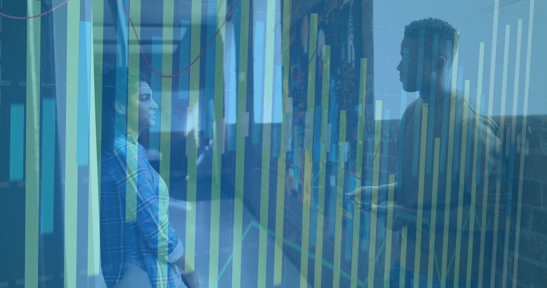 Business Professionals Analyzing Data with Technology Overlay