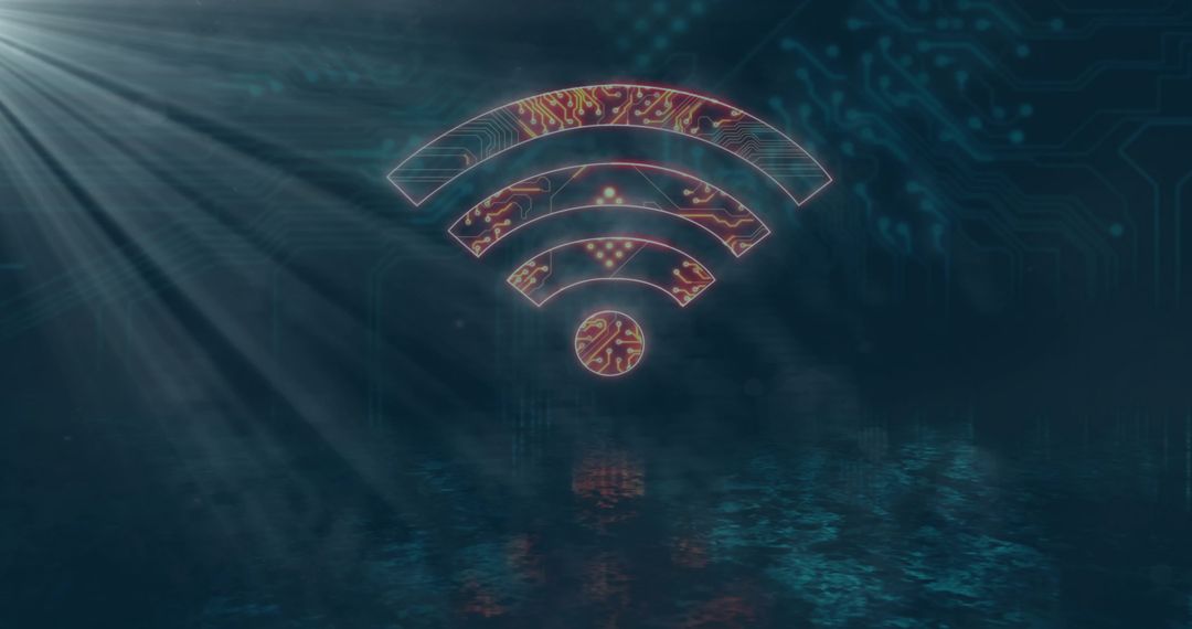 Glowing WiFi Symbol in Futuristic Digital Environment