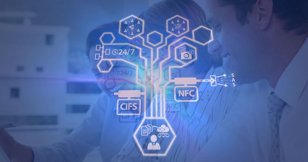 Collaborative Business Network: Diverse Team Engages with Advanced Technology