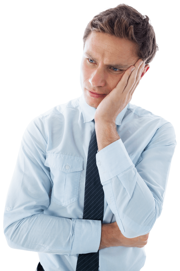Transparent Concerned Businessman with Hand on Cheek Expression