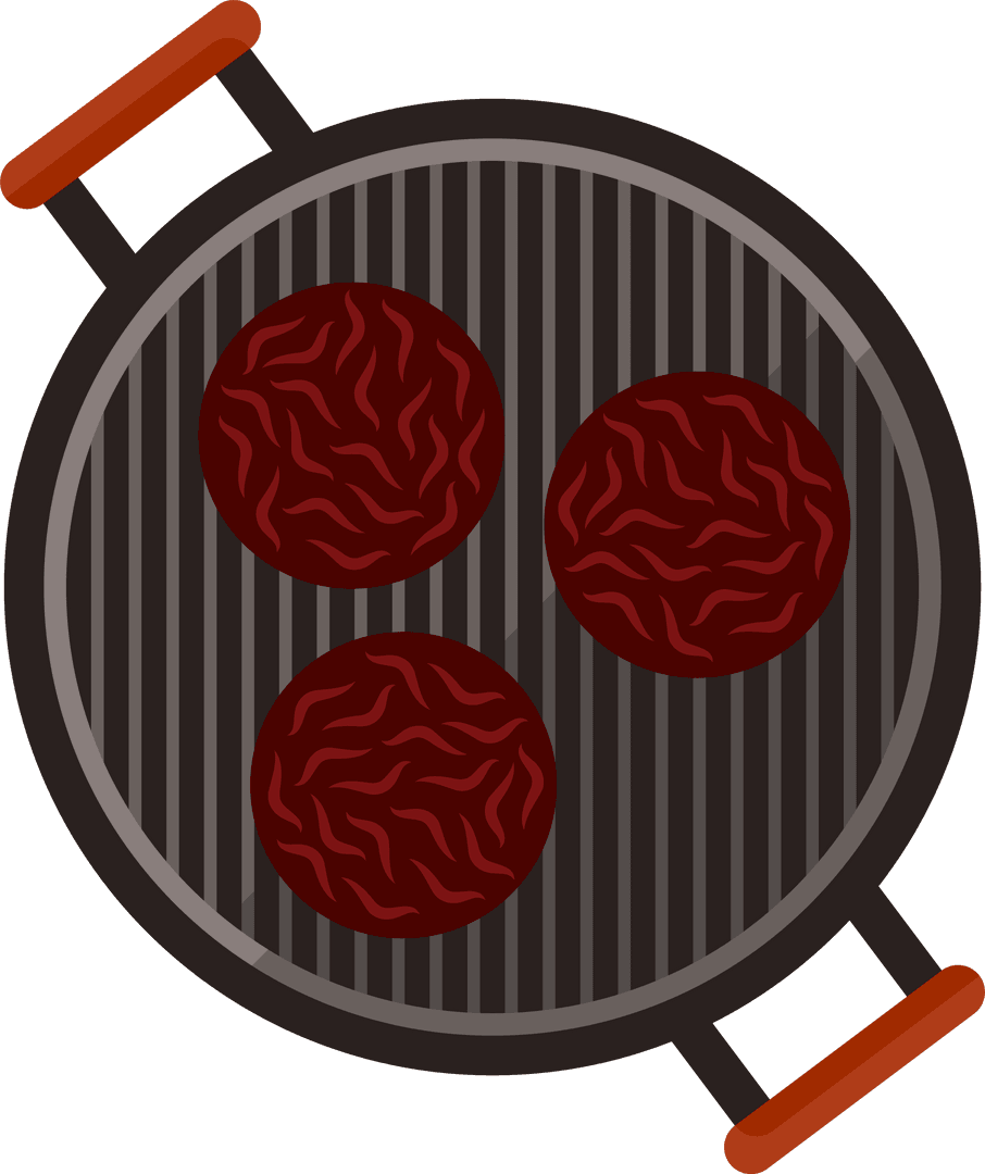 Transparent BBQ Grill with Patties and Orange Grips