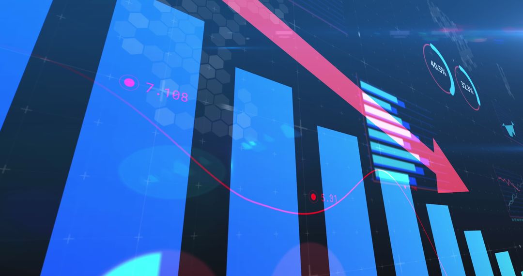 Digital Chart Reflecting Economic Downward Trend with Red Arrow and Data Points