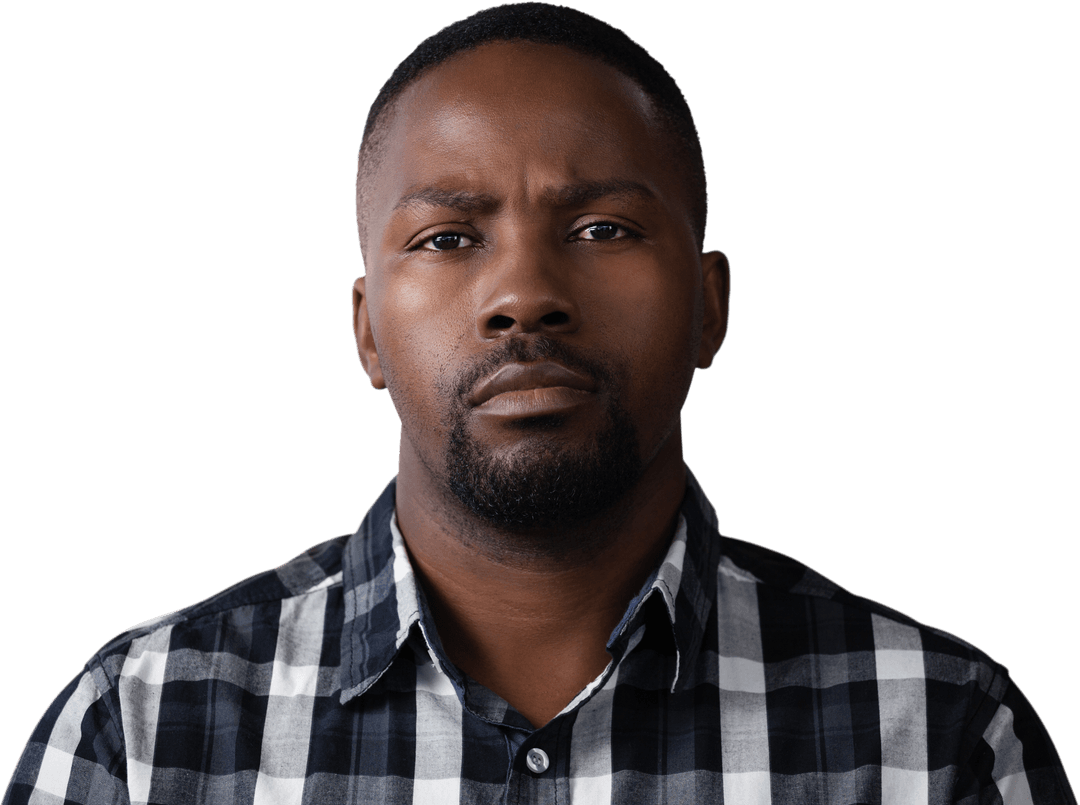 Portrait of Pensive Black Man on Transparent Background