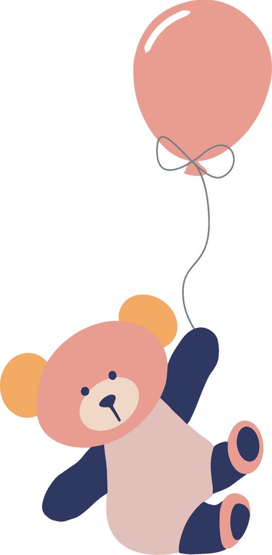 Whimsical Teddy Bear Floating with Pink Balloon on Transparent Background